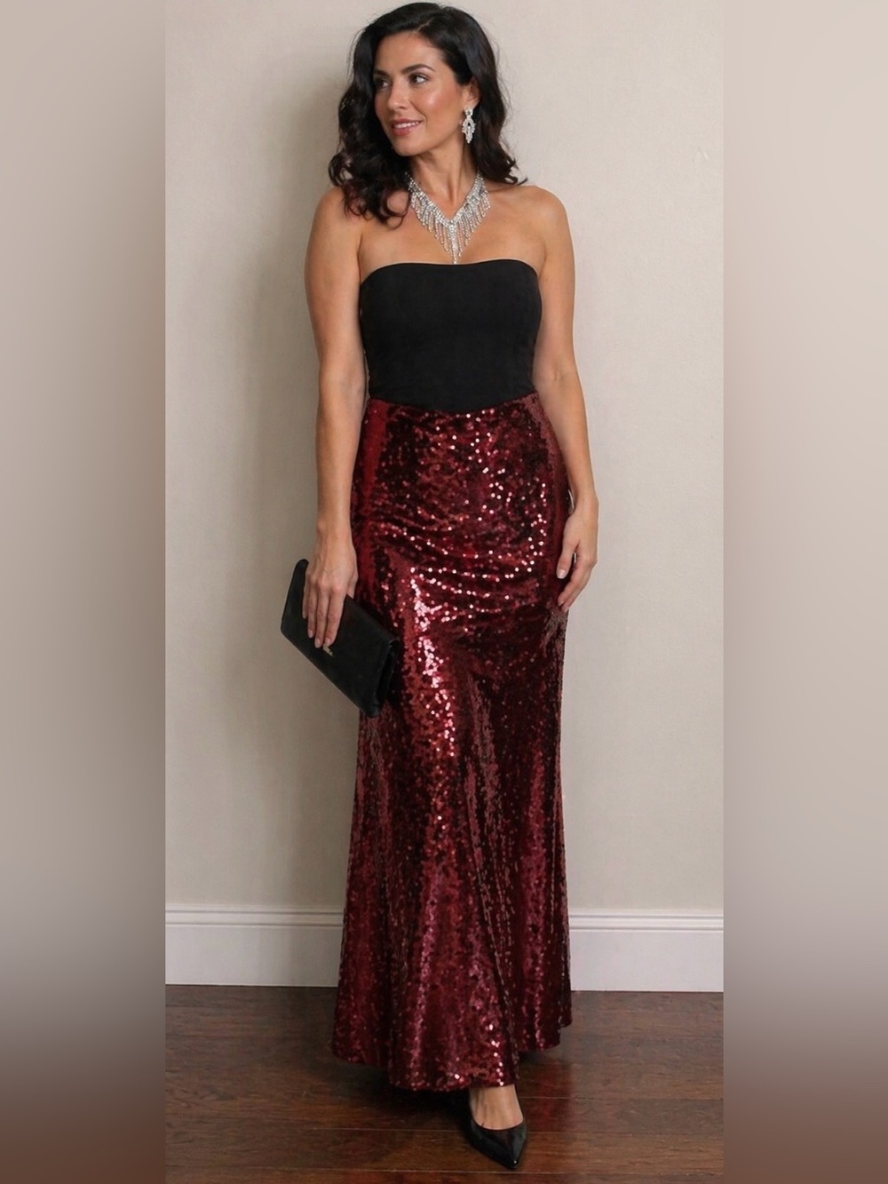 Maniju Red Sequin Maxi Skirt Size S Glamorous Old Hollywood Night Out Party Chic